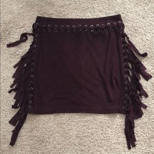 Fringe faux suede skirt
